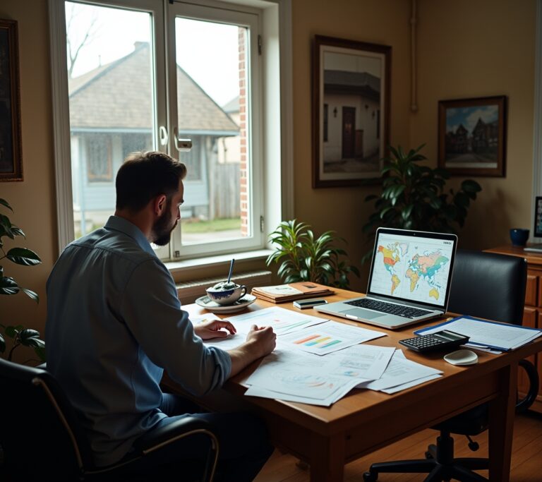Investor driving through a neighborhood looking at houses