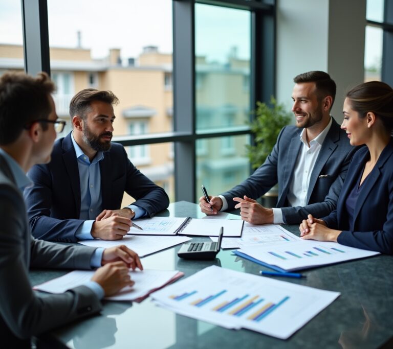 Investor researching lenders on a laptop with notes nearby