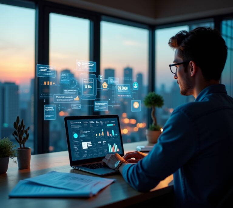 Investor reviewing short-term rental booking data on a laptop